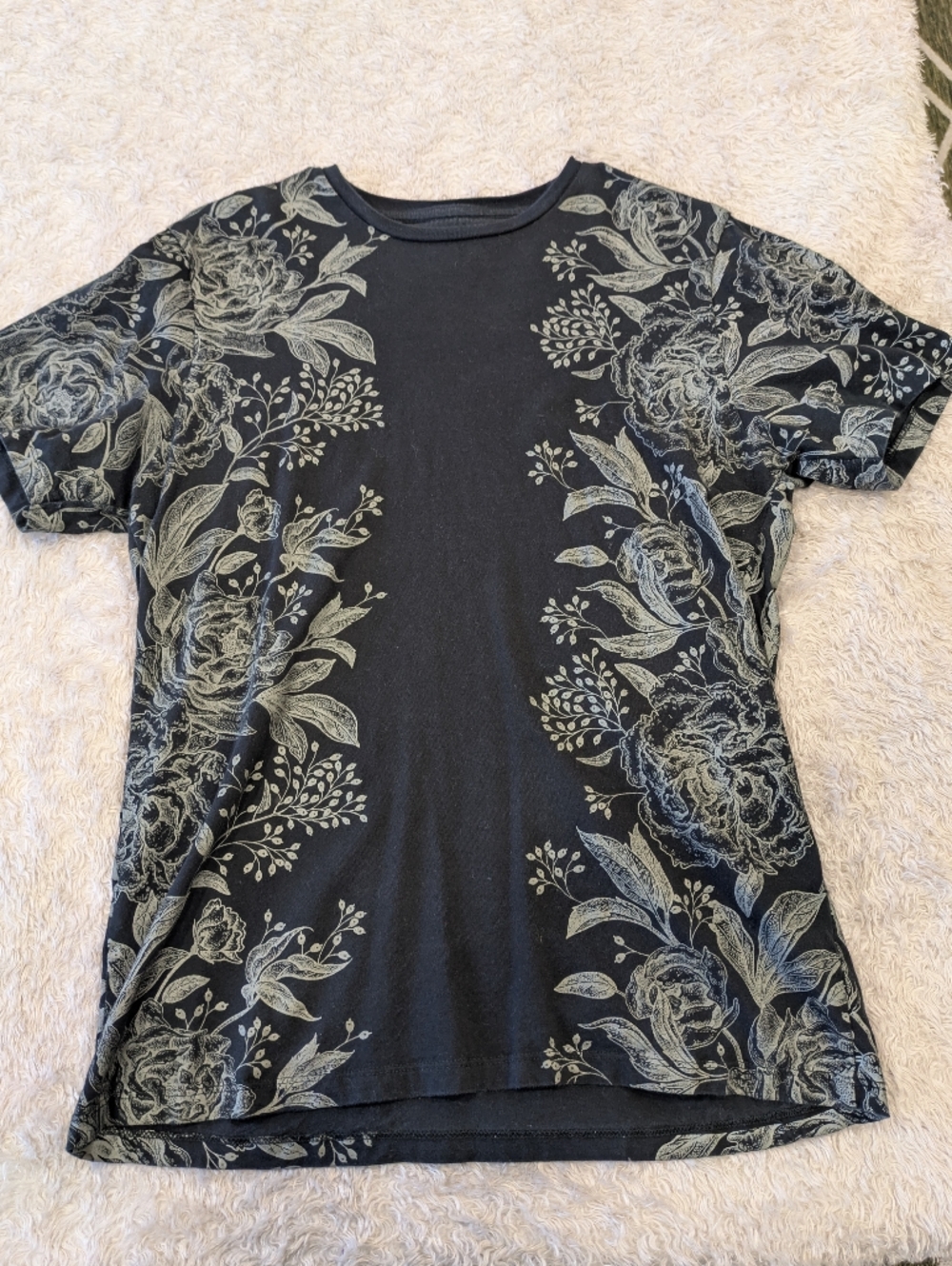 Black And Grey Floral Mens Slim Fit Tee Shirt Sz M - Picture 3 of 5